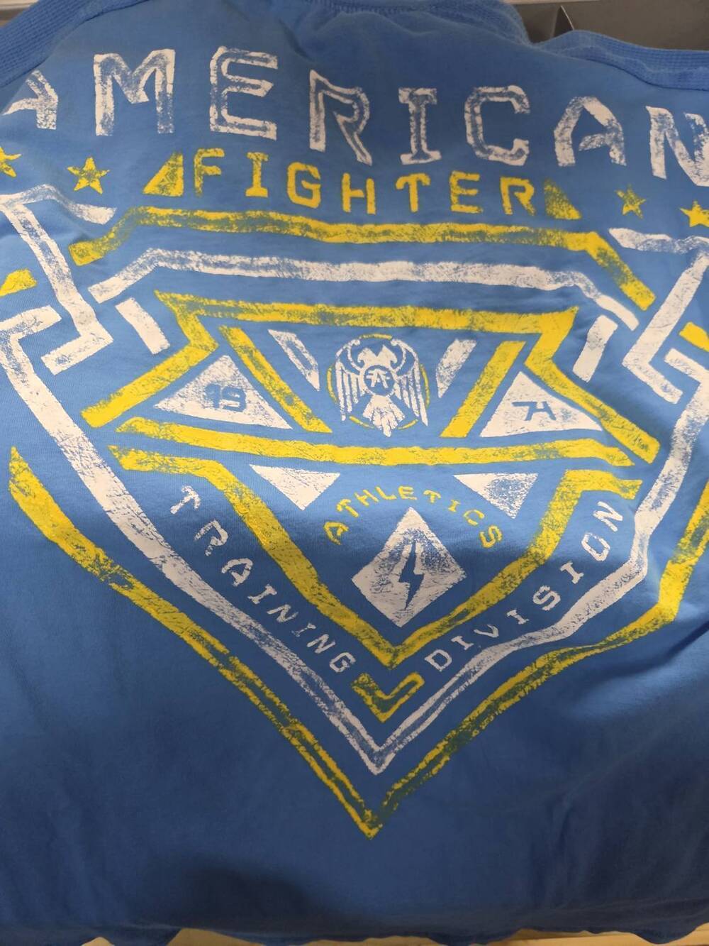 NEW AMERICAN FIGHTER men's short sleeve buckle shirt in blue